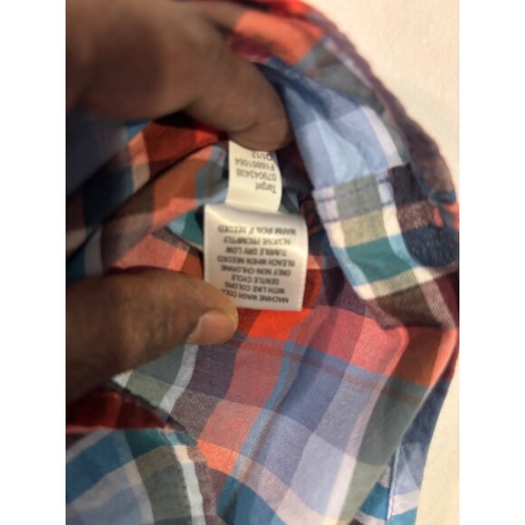 Mossimo Supply Co Mens Athletic Fit Plaid Button-Up Shirt Blue/Red Size L - Picture 13 of 13